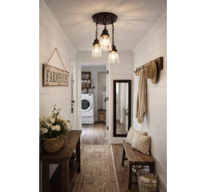 Vintage Optic Ribbed Glass Ceiling Light Trio - The Lamp Goods