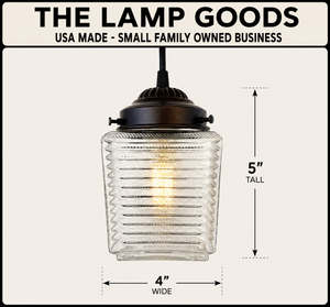 Vintage Ribbed Square Holophane Pendant Light