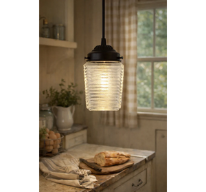 Vintage Ribbed Square Holophane Pendant Light