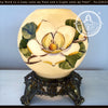 Hand-painted Victorian antique table lamp with magnolia flower design, brass base
