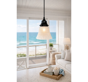 White Vintage Ribbed Glass Pendant Light - The Lamp Goods