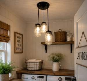 Vintage Mason Jar Quart Chandelier Pendant Light Trio
