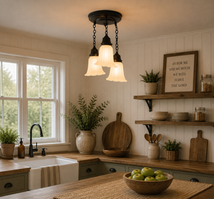 Vintage Angled Ribbed Ceiling Light Trio