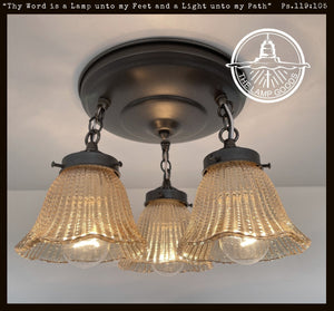 Antique AMBER 1930's Holophane Hobnail Glass Ceiling Light