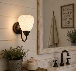 Modern 'Ribbon' 1970's Milk Glass WALL SCONCE Lighting - The Lamp Goods