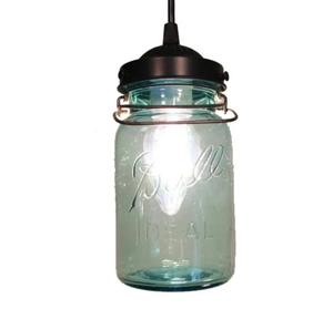 Vintage BLUE Mason Jar PENDANT Light - The Lamp Goods