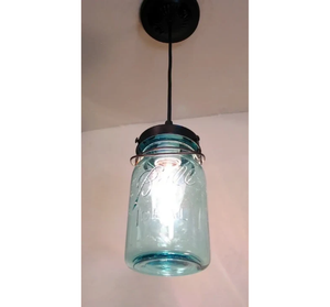 Vintage BLUE Mason Jar PENDANT Light - The Lamp Goods