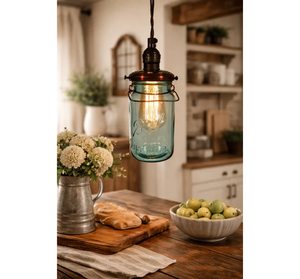 Vintage BLUE Mason Jar PENDANT Light with Exposed Socket - The Lamp Goods