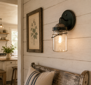 Vintage Mason Jar Pint WALL LIGHT Sconce