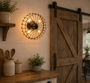 Rustic Industrial Cage Wall Light Fixture | 4 Bulb - The Lamp Goods