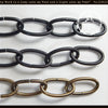 Black, brass, and antique brass chain, sold per foot; for lighting fixtures.
