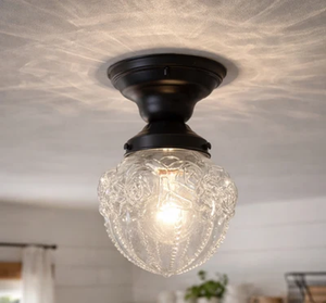 Victorian Embossed Flush Mount Globe Antique Ceiling Light Glass