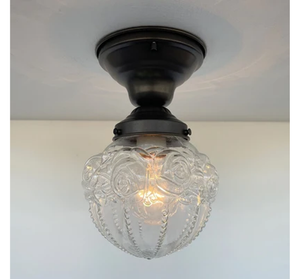 Victorian Embossed Flush Mount Globe Antique Ceiling Light Glass