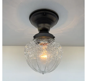 Victorian Embossed Flush Mount Globe Antique Ceiling Light Glass