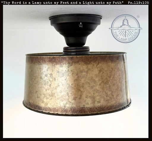 Copper-Edge Brass Toned Farm Drum Flush Mount | 12" Width