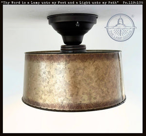 Copper-Edge Brass Toned Farm Drum Flush Mount | 12" Width