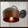 Handcrafted copper farmhouse wall sconce with rustic patina, black metal arm, and Edison bulb.
