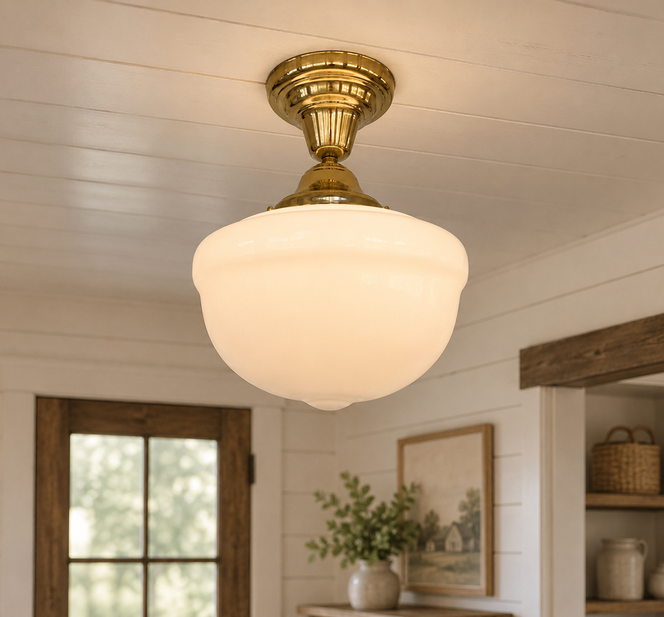 Brass Acorn Schoolhouse Ceiling Light - The Lamp Goods
