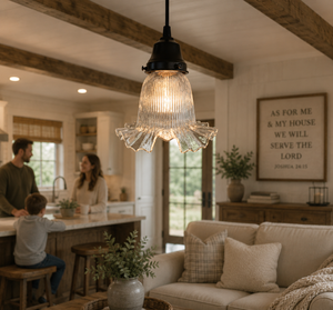 Delicate HOLOPHANE RUFFLE 1930's Antique Glass Pendant Light