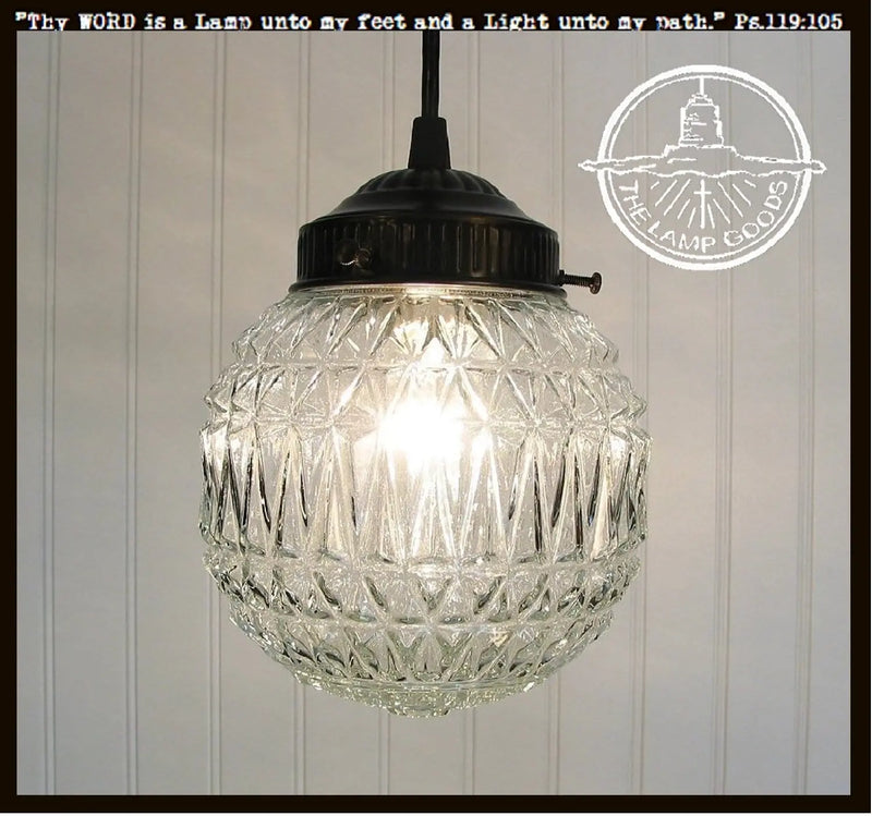 Antique Diamond 1960's Glass PENDANT Light - The Lamp Goods