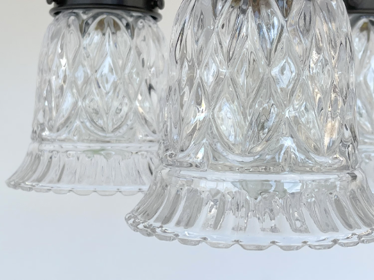 Heavy Antique PRESSED Glass Ceiling Light Fixtures Chain Trio