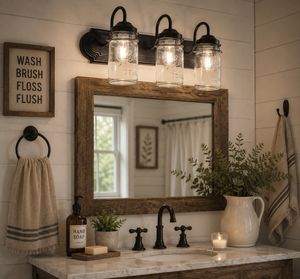 Rustic Vintage Mason Jar Quart BATHROOM Light Trio