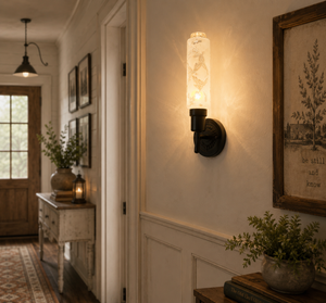 Delicate Narrow Frosted Floral Glass Wall Sconce - The Lamp Goods