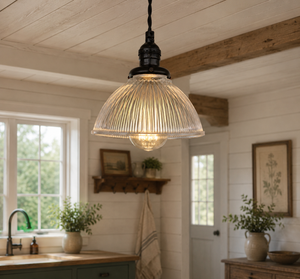 Factory Antique Glass Holophane Pendant Light