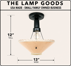 1930’s Peach Frosted Art Deco Suspended Chandelier Ceiling Light - The Lamp Goods