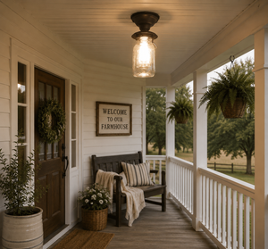Vintage Mason Jar Quart Outdoor Porch Ceiling Light - The Lamp Goods