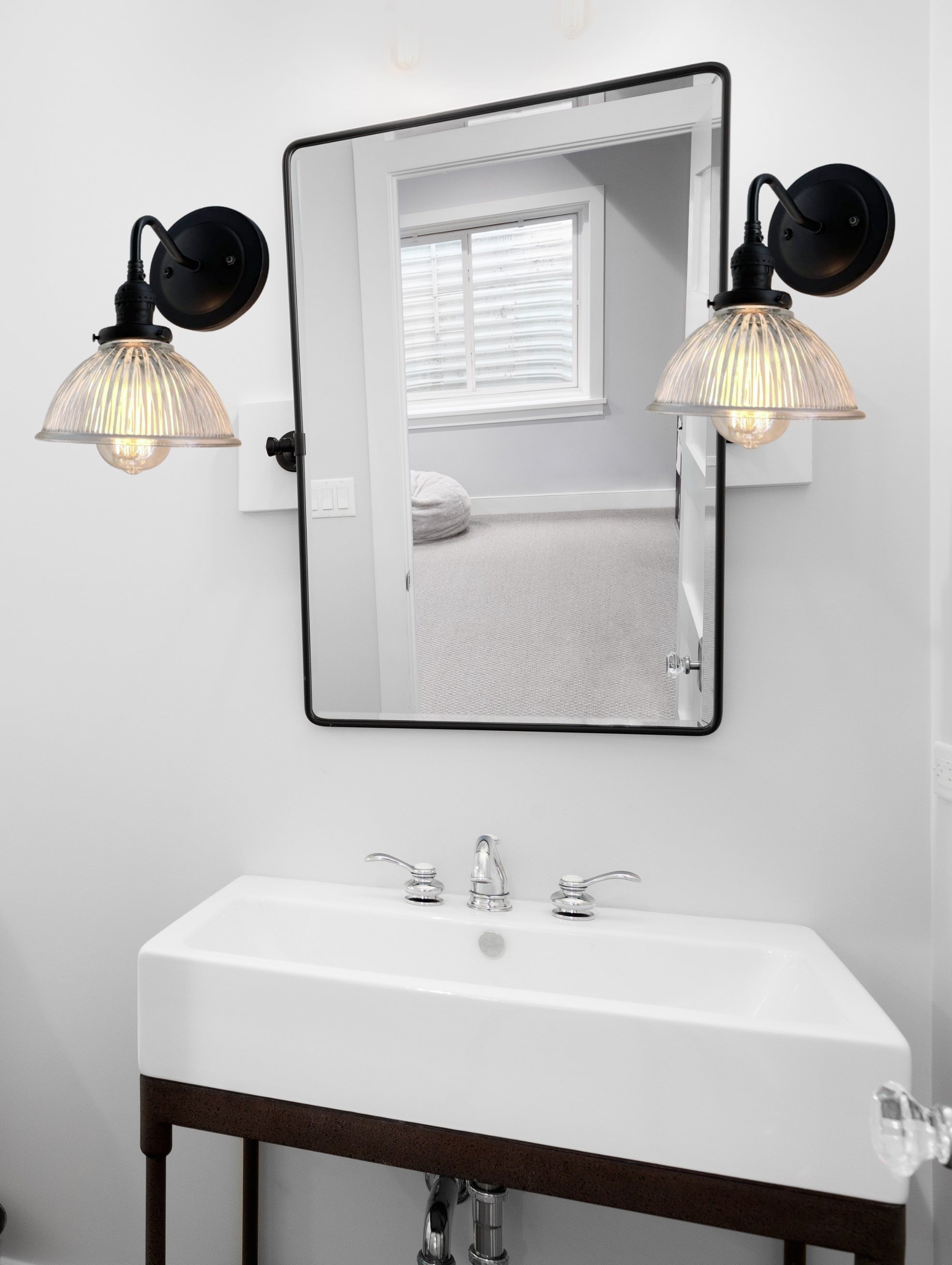 thumbnail image 2 of 3-Light Black Vanity Wall Sconce - Modern Bathroom Mirror Lighting With Clear Glass Shades 2 of 13