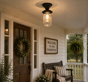 Mason Jar New Quart Outdoor Porch Farmhouse Ceiling Light Fixture - The Lamp Goods