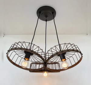 Rustic Industrial Wagon Wheel CHANDELIER TRIO Light