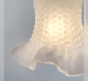 Delicate HOBNAIL RUFFLE 1950's Antique Frosted Glass Pendant