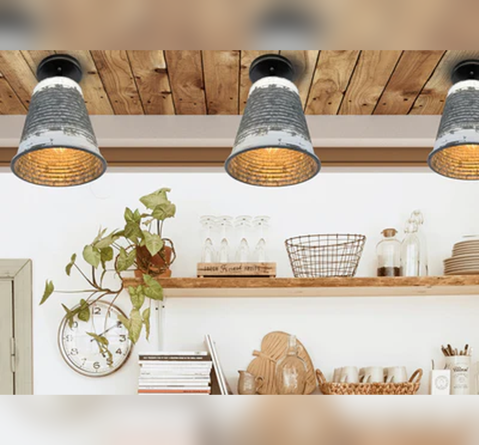 Distressed Large Corrugated Galvanized Barn Ceiling Light - The