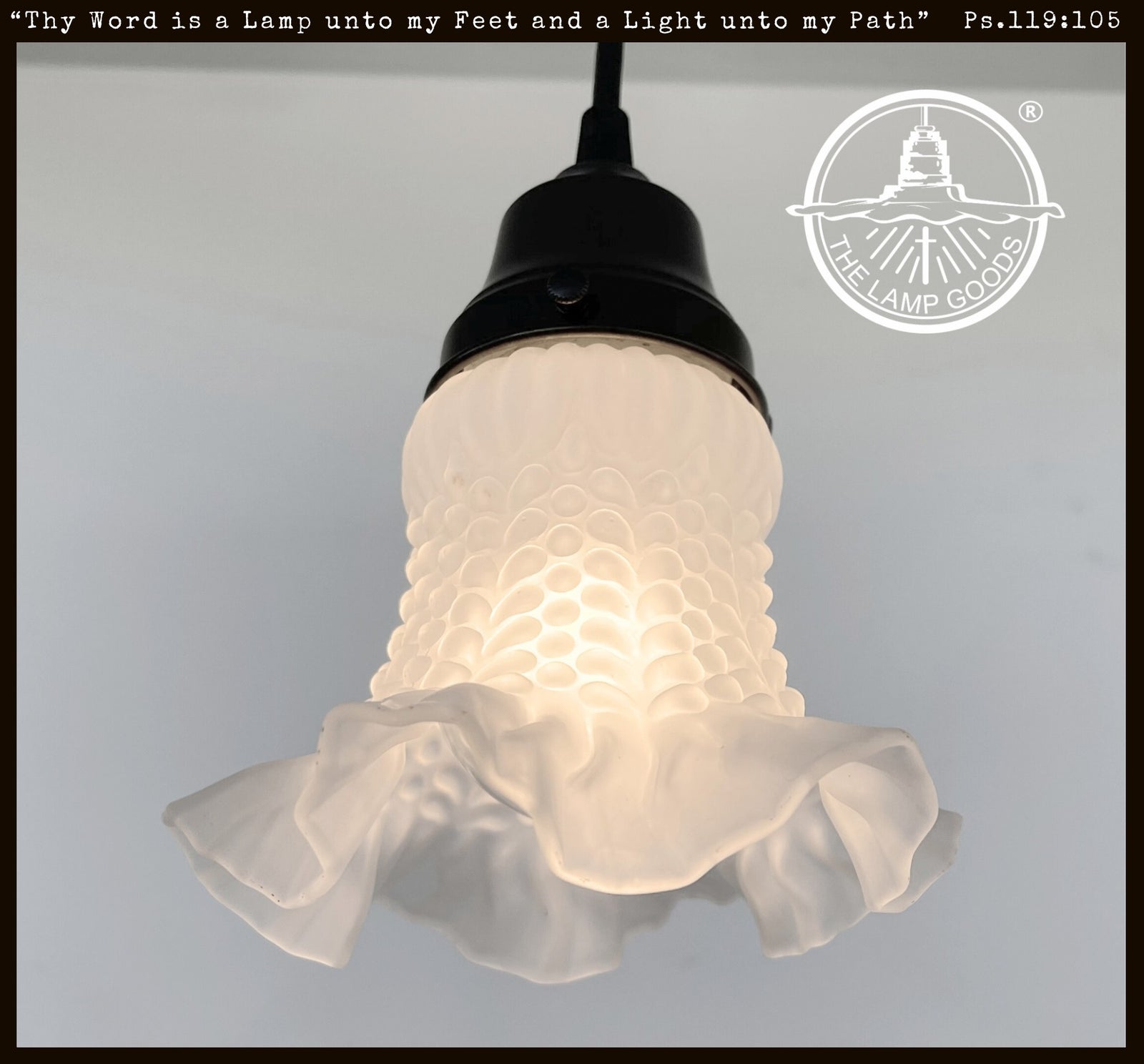 Antique 1950s frosted glass hobnail ruffle pendant lamp
