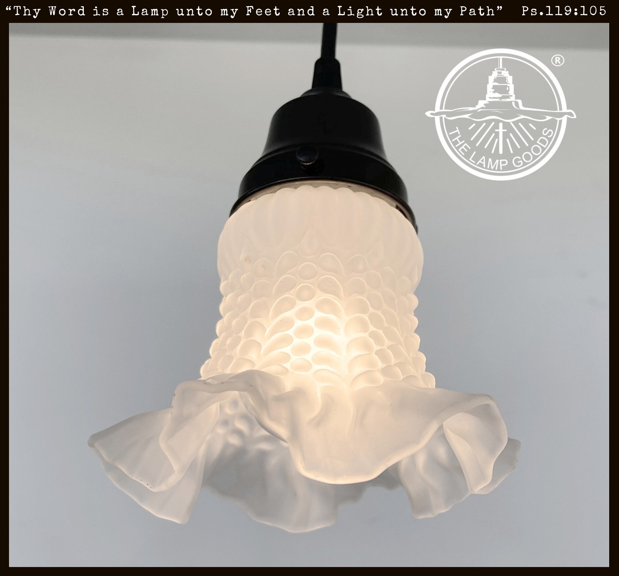 Delicate HOBNAIL RUFFLE 1950's Antique Frosted Glass Pendant