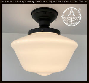 ELEGANT SCHOOLHOUSE Authentic Historical 1930's Antique Milk Glass Ceiling Light