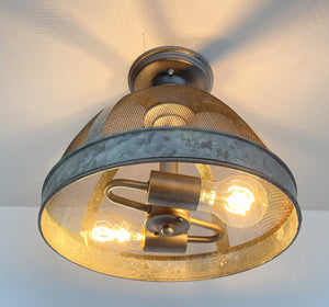 Rustic INDUSTRIAL Galvanized Screen Dome Flush Mount Cage Ceiling Light - The Lamp Goods