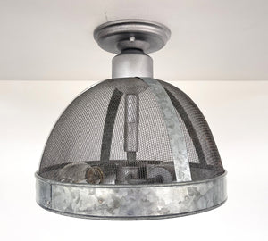 Rustic INDUSTRIAL Galvanized Screen Dome Flush Mount Cage Ceiling Light - The Lamp Goods