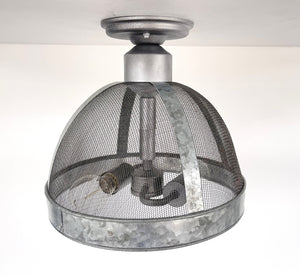 Rustic INDUSTRIAL Galvanized Screen Dome Flush Mount Cage Ceiling Light - The Lamp Goods