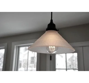 RARE Frosted Antique Holophane Glass Pendant Light Fixture - The Lamp Goods