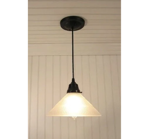 RARE Frosted Antique Holophane Glass Pendant Light Fixture - The Lamp Goods