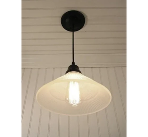 RARE Frosted Antique Holophane Glass Pendant Light Fixture - The Lamp Goods