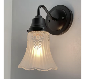 Vanity Sconce Wall Light 1950s Fixture Frost & Clear Antique Vintage Glass