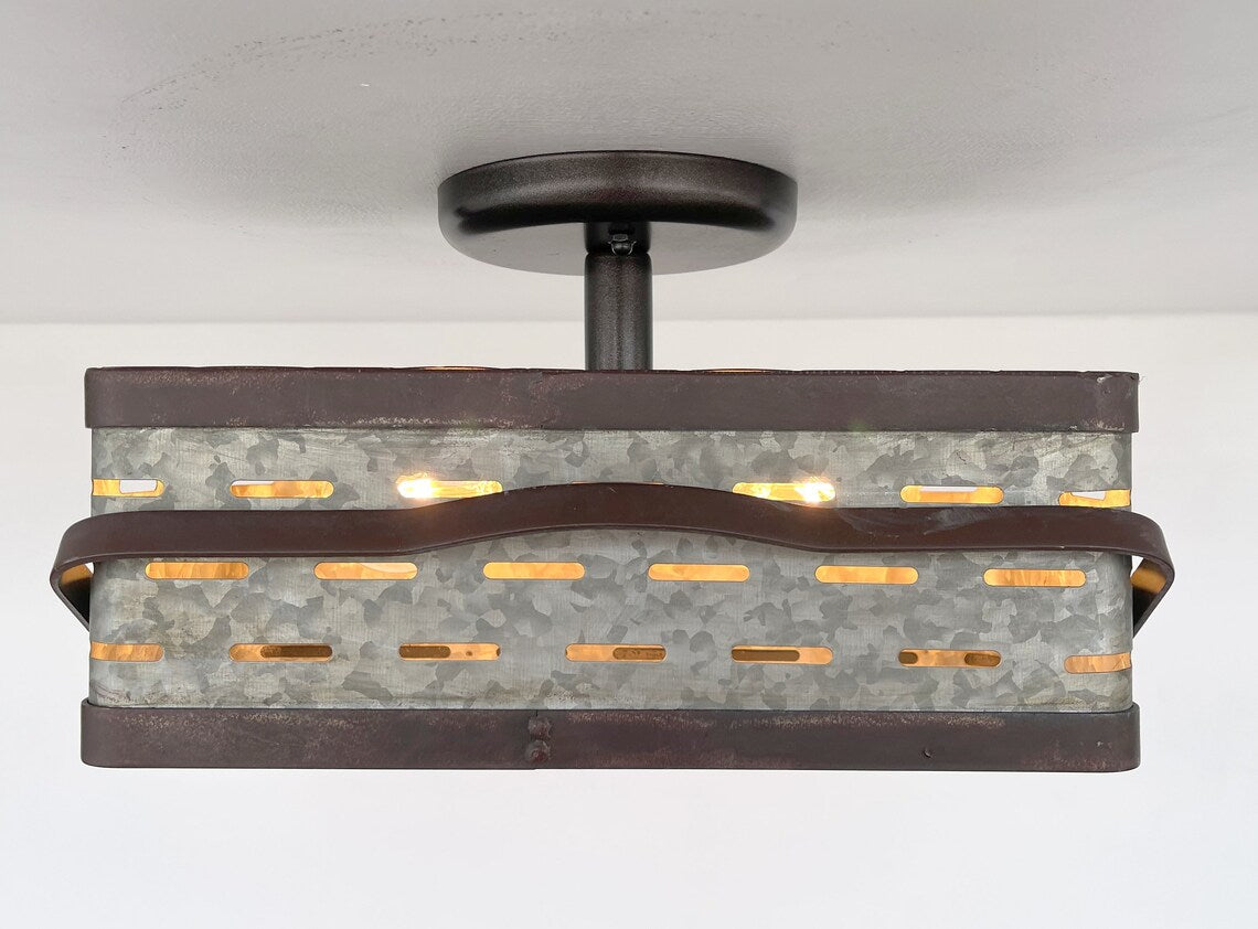 Rectangular Rustic Galvanized Ceiling Light Fixture