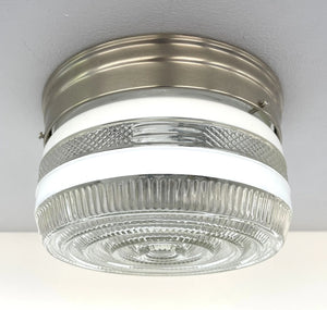 RETRO 1960's Antique DRUM Flush Mount Ceiling Light Brushed Nickel