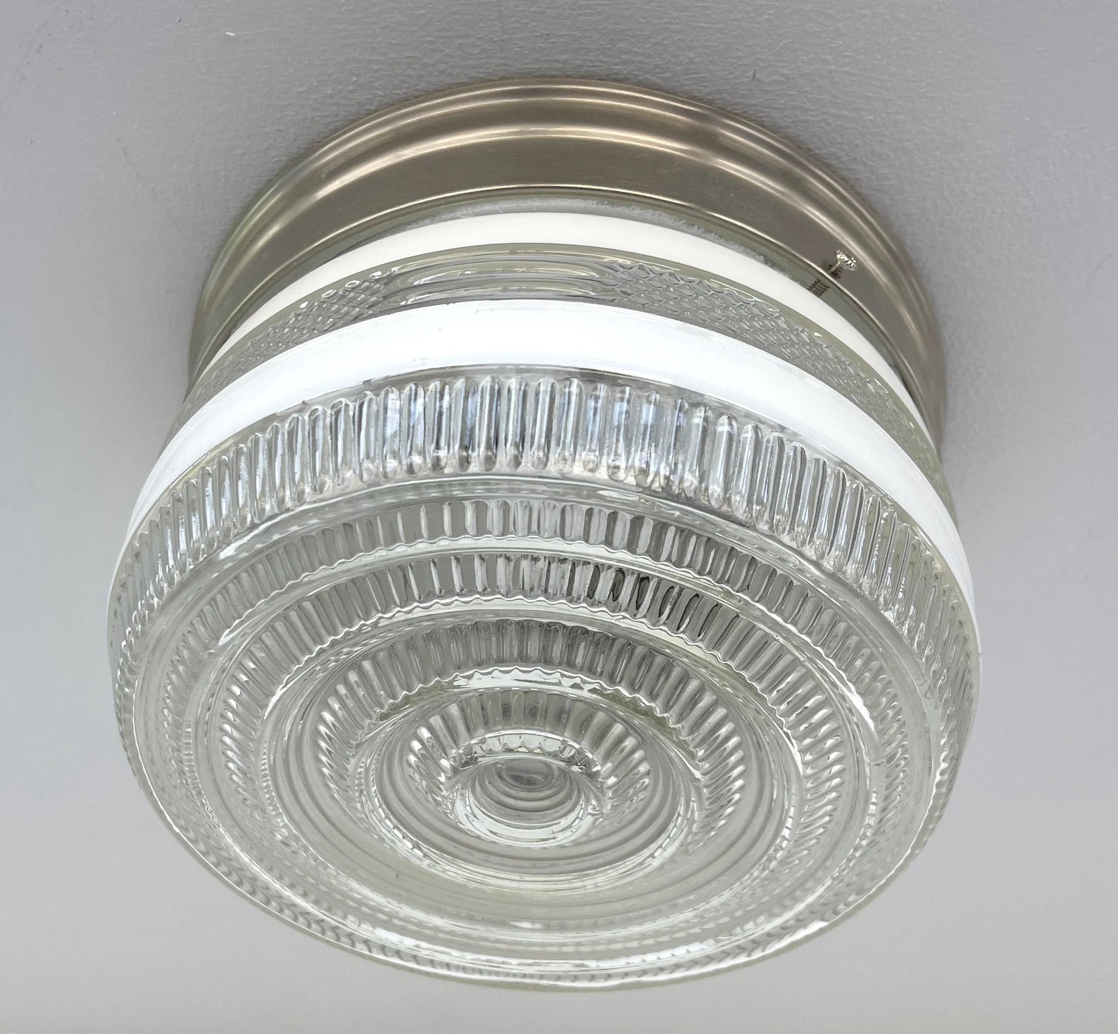 RETRO 1960's Antique DRUM Flush Mount Ceiling Light Brushed Nickel