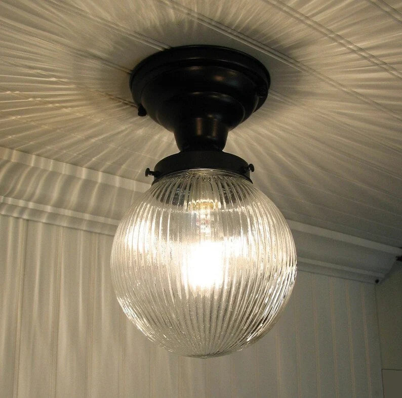 Large Holophane Glass Ceiling Light Fixture