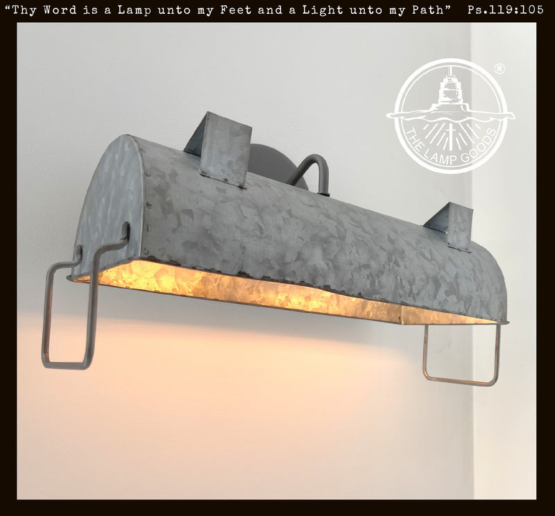 Industrial galvanized farmhouse vanity light by The Lamp Goods
